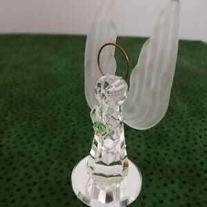 Swarovski Crystal Angel with Glowing Green Heart